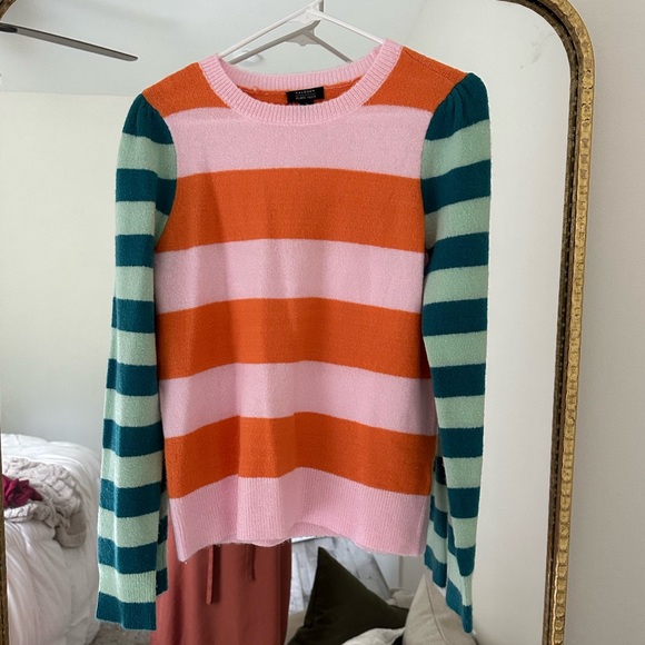 Halogen Atlantic Pacific Mix Stripe Puff Sleeve Sweater - Picture 2 of 4
